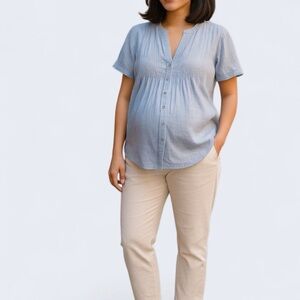 The Nines by Hatch | Smocked Flowy Blouse M Short Sleeve Maternity‎ Pregnancy